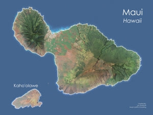 Maui, Hawaii Satellite Image Wall Map