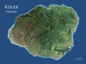 Kauai, Hawaii Satellite Image Wall Map