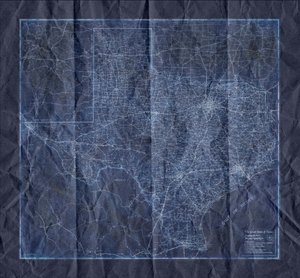 Texas Blueprint Style Crumpled Wall Map