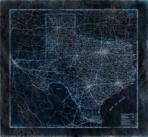 Blueprint Style Texas Wall Map