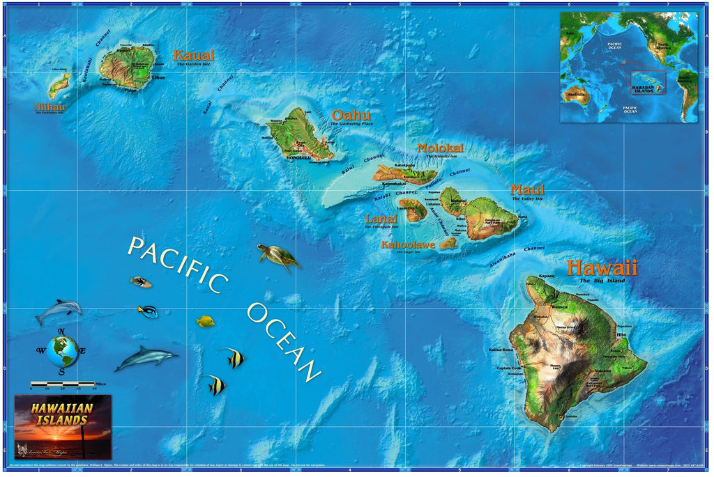 Hawaiian Islands Wall Map Maps.com