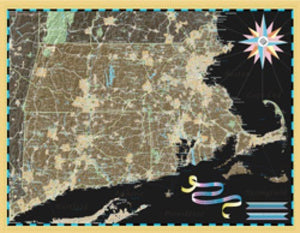 Massachusetts, Connecticut and Rhode Island Deco Wall Map
