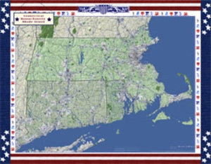 Massachusetts, Connecticut and Rhode Island Wall Map