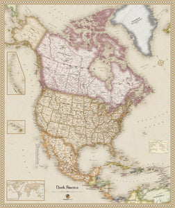 Antique Style North America Wall Map