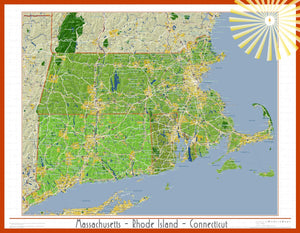 Massachusetts, Connecticut and Rhode Island Soleil Wall Map