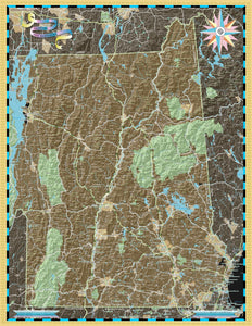 New Hampshire and Vermont Deco Wall Map