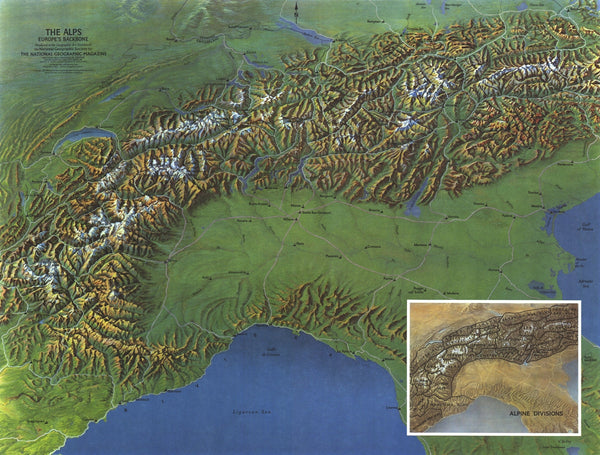 Alps, Europes Backbone Map 1965 Maps.com