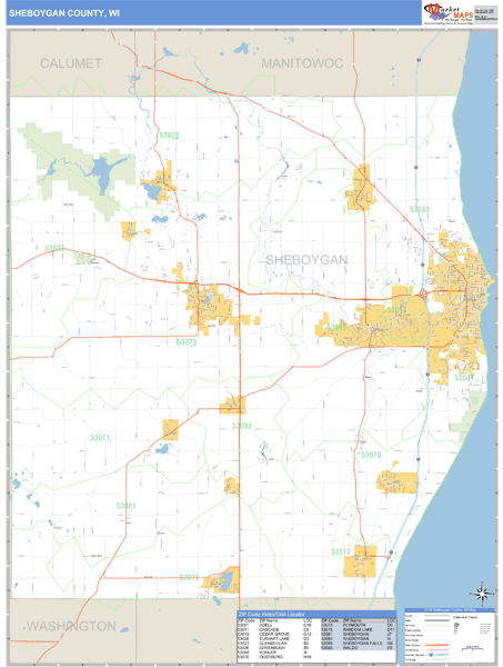 Sheboygan County, Wisconsin Zip Code Wall Map | Map Geek.com