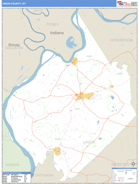 Union County, Kentucky Zip Code Wall Map Market Maps (IDI)
