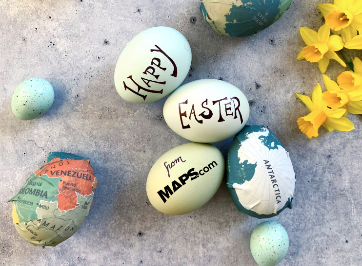 Maps on Easter Eggs, with a message: Happy Easter from Maps.com!