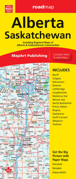 Alberta and Saskatchewan : road map : including regional maps of Saskatchewan and Alberta Communities MapArt Publishing Corporation