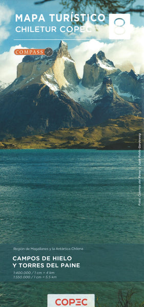 Campos de Hielo y Torres del Paine (Regíon de Magellanes y la Antártica Chilena) - Chile Tourist Road Map #8 Editorial Compass Chile Spa