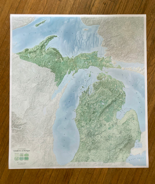 Landforms of Michigan Wall Map Somethingaboutmaps
