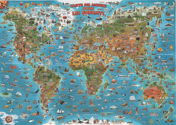 Dino's Illustrated Children's Map of the World, 38" x 54" - French Edition Dino's Illustrated World