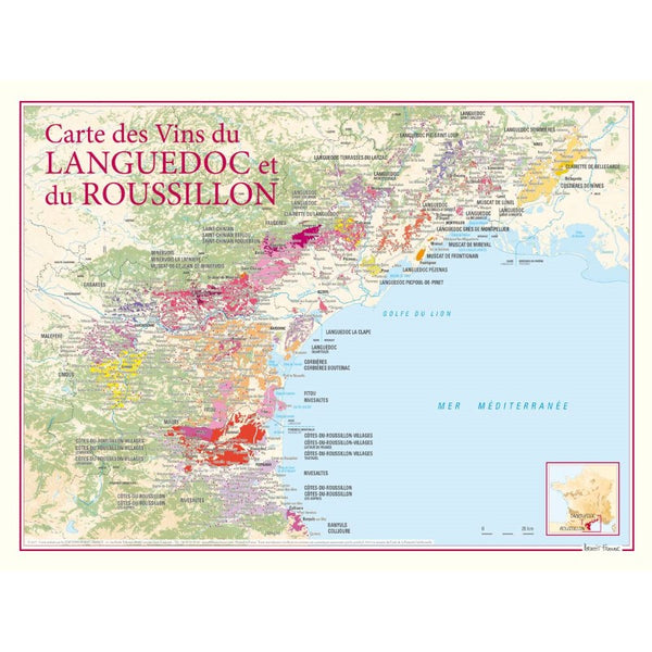 Languedoc-Roussillon Wine Poster (Carte des Vins du Languedoc et du Roussillon) 30 x 40 cm Editions Benoit France