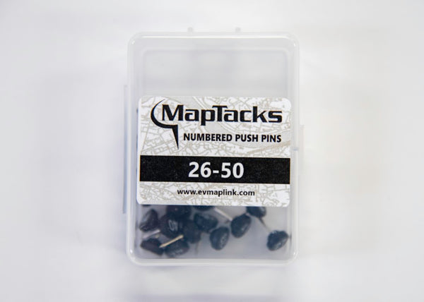 Map Push Pins, Black, Numbered 26-50 East View Map Link