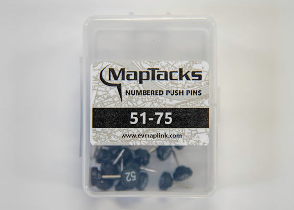 Map Push Pins, Black, Numbered 51-75 East View Map Link