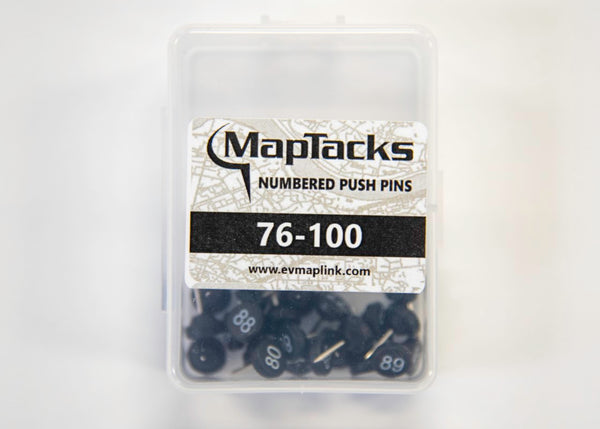 Map Push Pins, Black, Numbered 76-100 East View Map Link