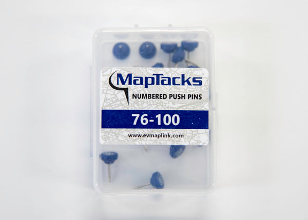 Map Push Pins, Blue, Numbered 76-100 East View Map Link