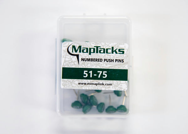 Map Push Pins, Green, Numbered 51-75 East View Map Link