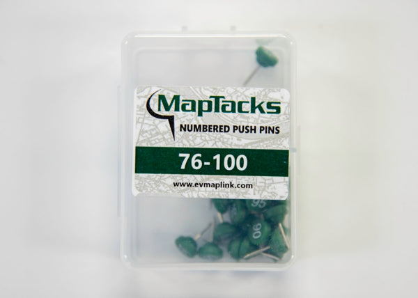 Map Push Pins, Green, Numbered 76-100 East View Map Link
