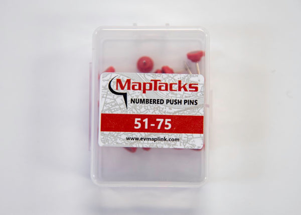 Map Push Pins, Red, Numbered 51-75 East View Map Link