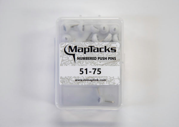 Map Push Pins, White, Numbered 51-75 East View Map Link