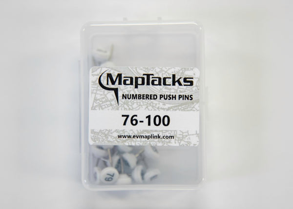 Map Push Pins, White, Numbered 76-100 East View Map Link
