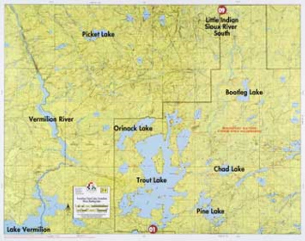 F-8: LAKE VERMILION, TROUT LAKE, VERMILION RIVER, BOOTLEG LAKE Fisher Maps