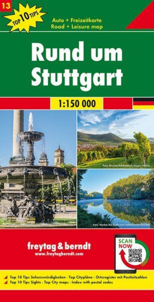Greater Stuttgart, road map 1:150,000, top 10 tips, sheet 13 Freytag & Berndt