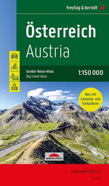 Austria, road atlas 1:150,000, large travel atlas with camping and parking spaces Freytag & Berndt