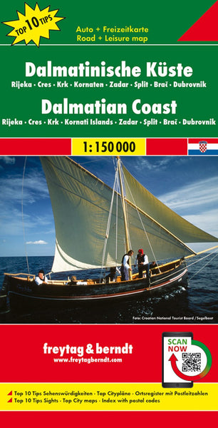 Dalmatinische Küste, Rijeka - Cres - Krk - Kornaten - Zadar - Split - Brac - Dubrovnik, road mapial 1:150.000, Top 10 Tips Freytag & Berndt