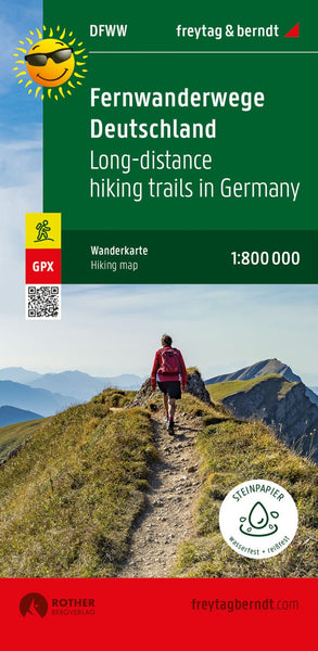 Long-distance hiking trails in Germany, wide hiking map 1:800,000 Freytag & Berndt