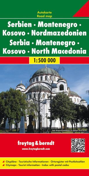 Serbia - Montenegro - Kosovo - North Macedonia, road map 1:500,000 Freytag & Berndt
