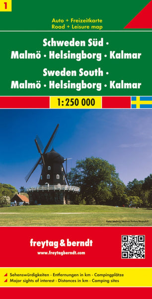 Sweden South - Malmö - Helsingborg - Kalmar, road map 1:250,000 Freytag & Berndt