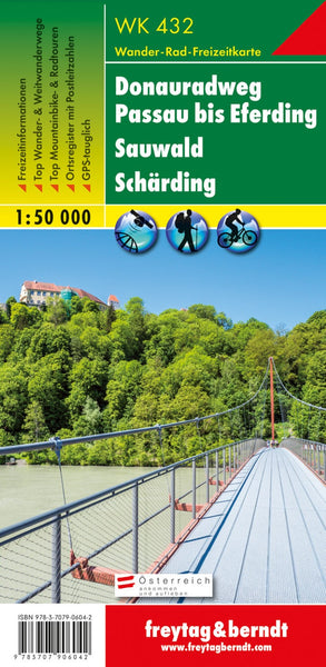 WK 432 Donauradweg Passau to Eferding - Sauwald - Schärding, hiking map 1:50,000 Freytag & Berndt