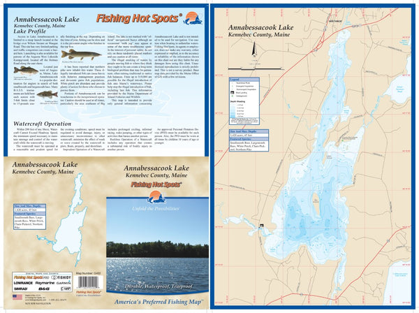 ANNABESSACOOK LAKE - LAMINATED ME MAP Fishing Hot Spots