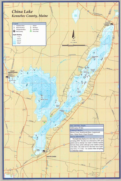 CHINA LAKE - LAMINATED ME MAP Fishing Hot Spots