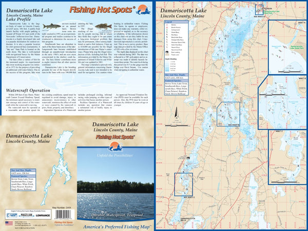 DAMARISCOTTA LAKE - LAMINATED ME MAP Fishing Hot Spots