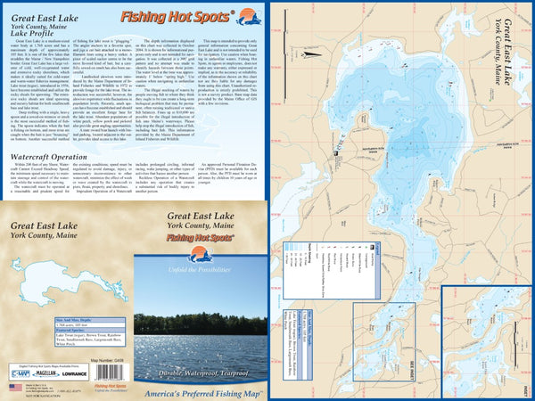 GREAT EAST LAKE - LAMINATED ME MAP Fishing Hot Spots