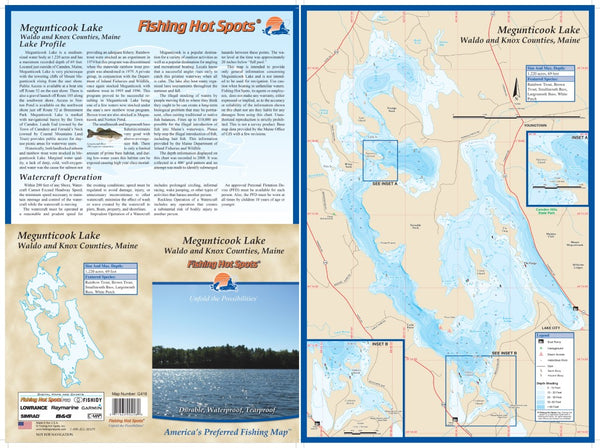 MEGUNTICOOK LAKE - LAMINATED me MAP Fishing Hot Spots