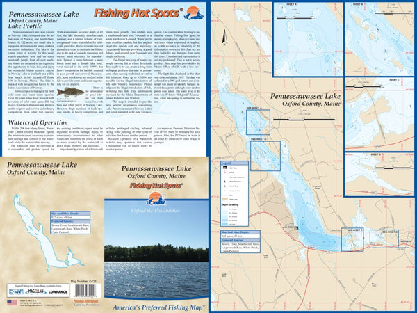 PENNESSAWASSEE LAKE  - LAMINATED MAP Fishing Hot Spots