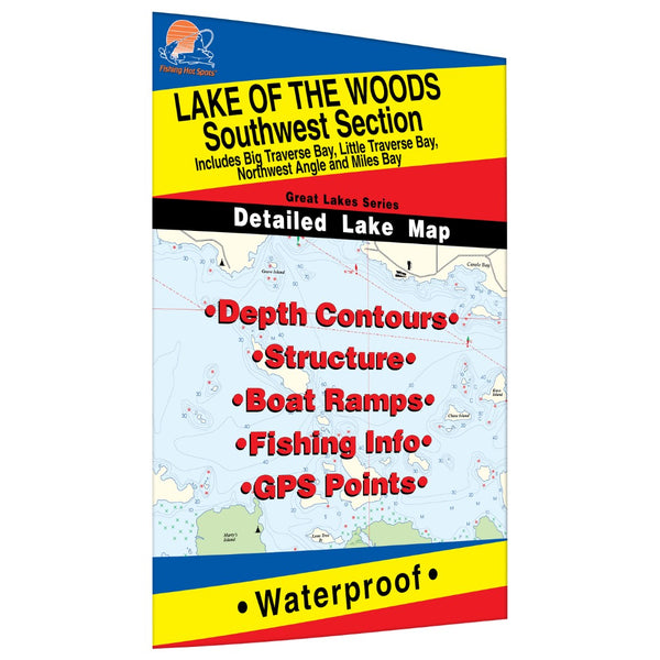 Lake of the Woods Southwest Fishing Map, Lake (incl. Big/Little Traverse Bay - MN/ONT) Fishing Hot Spots