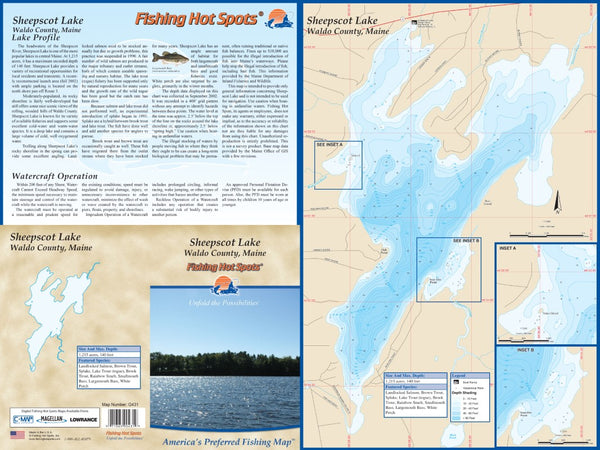 SHEEPSCOT LAKE - LAMINATED ME MAP Fishing Hot Spots