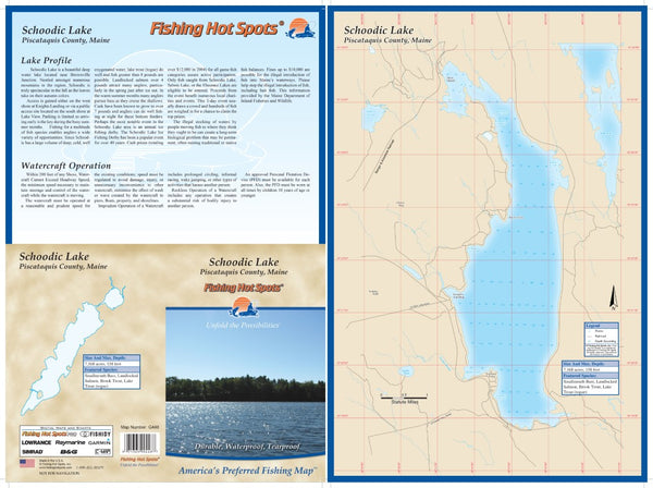 SCHOODIC LAKE - LAMINATED ME MAP Fishing Hot Spots