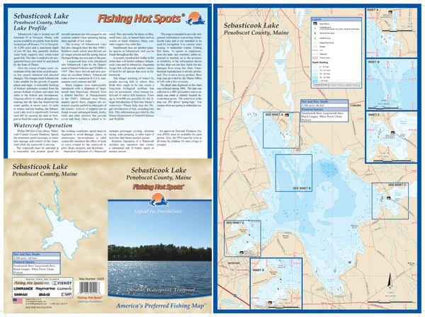 SEBASTICOOK LAKE - LAMINATED ME MAP Fishing Hot Spots