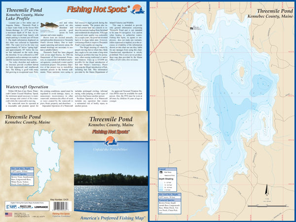 THREEMILE POND - LAMINATED ME MAP Fishing Hot Spots