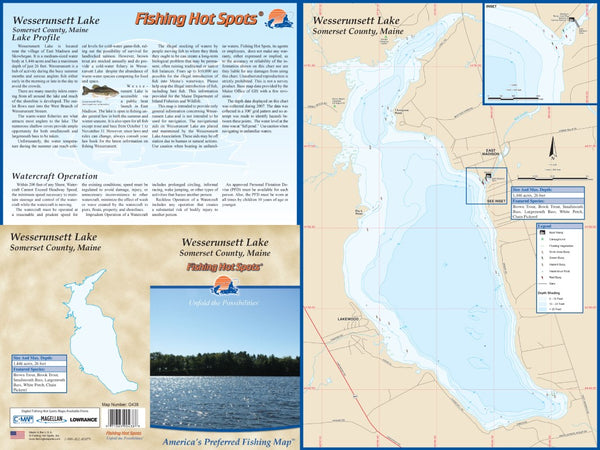 WESSERUNSETT LAKE - LAMINATED ME MAP Fishing Hot Spots