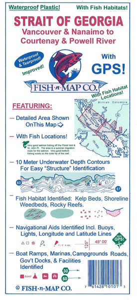 Strait of Georgia, Vancouver & Namaimo to Courtenay and Powell River Fishing Map Fish-n-Map Company