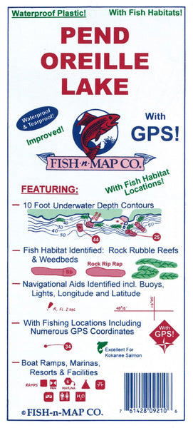 Pend Oreille Lake, ID Fishing Map Fish-n-Map Company